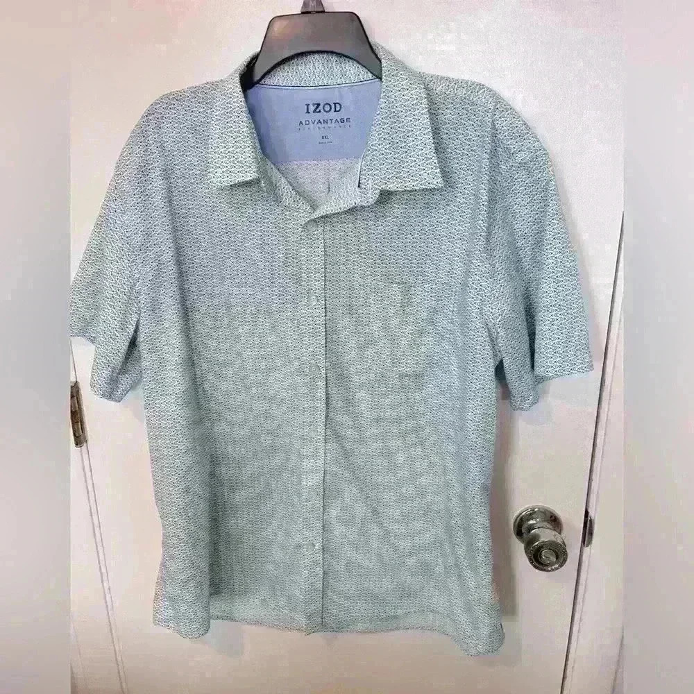 Izod green and white Advantage Performance short-sleeve button-down shirt sz XXL